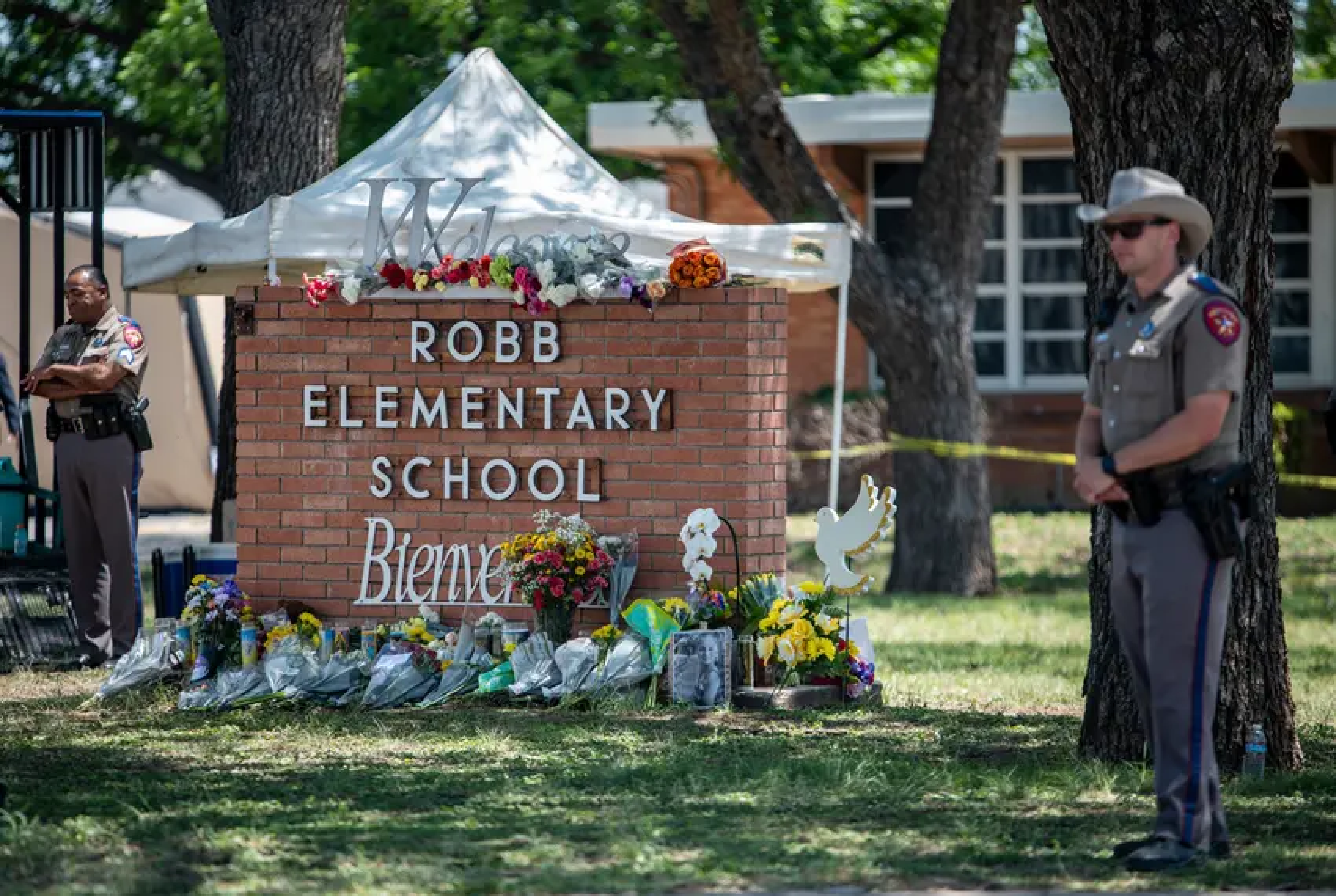 Law enforcement personnel work at the scene of a mass shooting in Robb Elementary School in Uvalde, Texas, May 25, 2022. (Nuri Vallbona/Reuters)